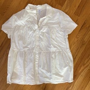 Pleated white button up L